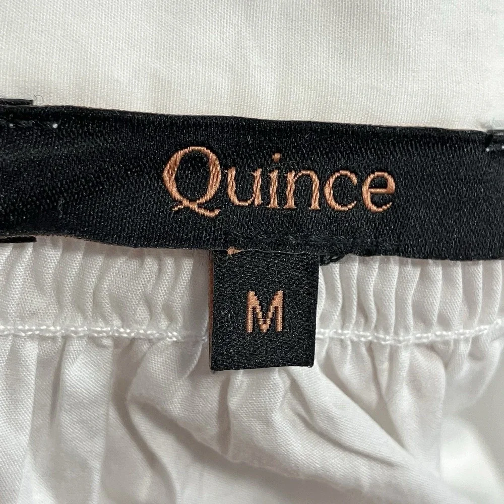 Quince Organic Cotton Poplin White Blouse Womens Size M Split Neck Tie Top - Picture 7 of 12